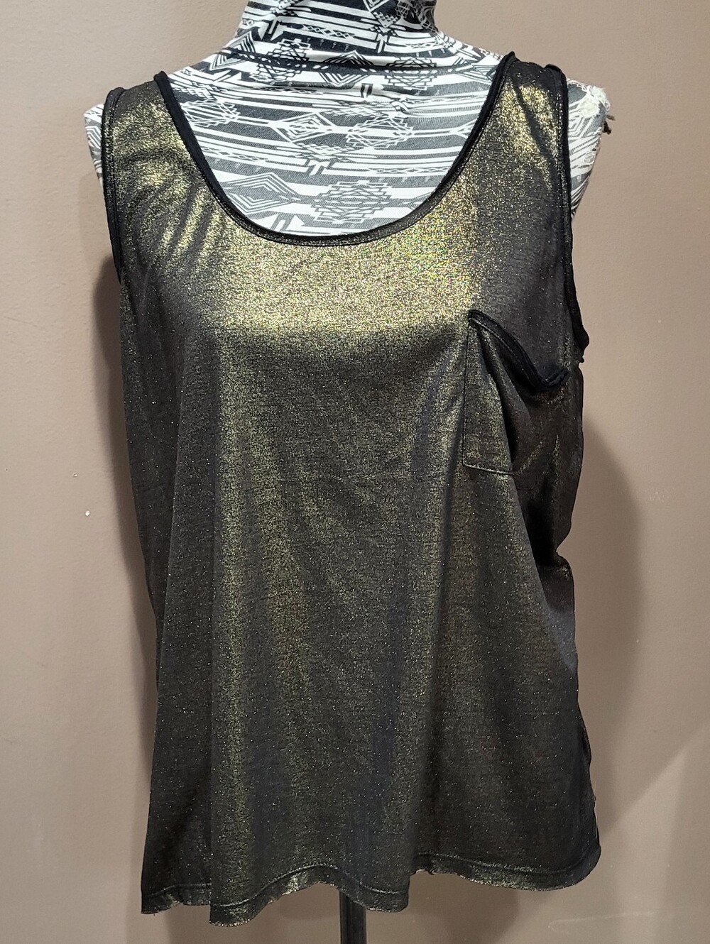 silence + noise Metallic Black and Gold Scoop Back Tank